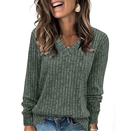 Sampeel V Neck Long Sleeve Shirts for Women Casual Fall Tops Lightweight Tunic Sweaters Fashion Clothes Loose Fit 2025