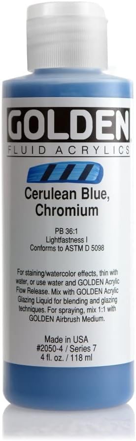 Golden Fluid Acrylic, 4 ounce bottle, Cerulean Blue Chromium (2050-4)