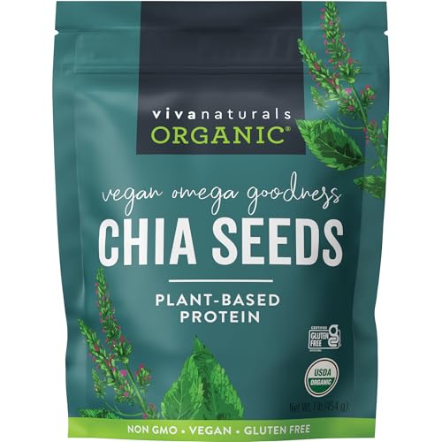 Viva Naturals Organic Chia Seeds, 1 lb, 16 Oz – Plant-Based Omega-3 and Vegan Protein, Gluten Free & Non-GMO, Perfect for Smoothies, Salads & Chia Pudding