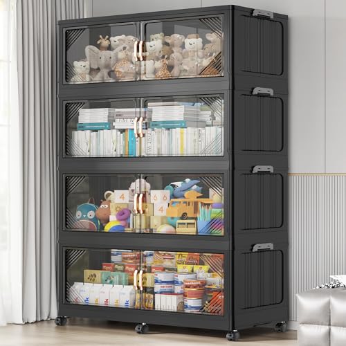 220Gal Plastic Stackable Storage Bins with Lid, 880QT Extra Large Closet Organizers Collapsible...