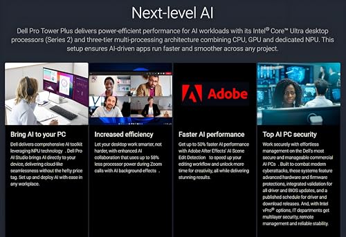 Image of Dell Pro Tower Plus Desktop Computers, Intel 20-Core Ultra 7 265 (13 Tops NPU), 8GB DDR5 RAM, 512GB PCIe SSD, Copilot AI Business PC, DVDRW, 3 DisplayPorts, 2 Type-C, Windows 11 Pro