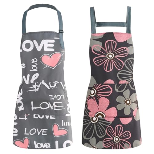 2 Pièces Tabliers de Cuisine pour Femmes,75 x 65 cm Tablier Femme Cuisine,Tablier Réglable avec Poches,Réglable Cuisine Imperméables Réglables avec Poches...