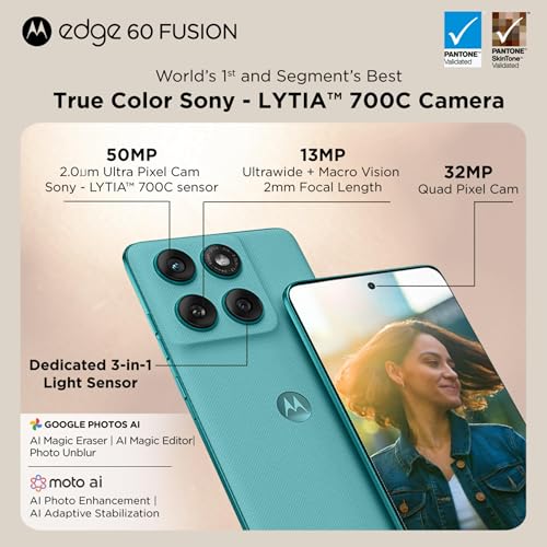 Image of Motorola Edge 60 Fusion 5G (Pantone Amazonite, 8GB RAM, 256GB Storage)| 6.67 inch pOLED Display | IP68 | 50MP+13MP Rear | 32MP Front Camera | MediaTek 7400 Processor | 5500mAh Battery | 68W Turbo Charger