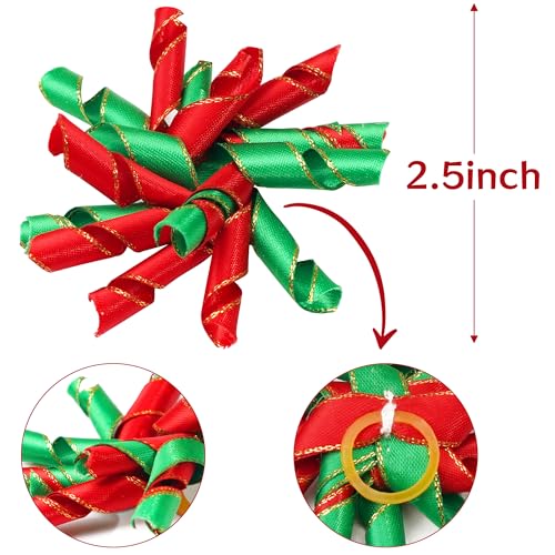Yxiang Christmas Dog Bows, 15PCS Curly Korker Puppy Hair Accessories, Handmade Pet Grooming Bows With Rubber Bands - Image 3