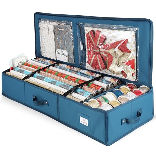 Image of Hearth & Harbor Wrapping Paper Storage Container - Christmas Storage Bag with Interior Pockets - Gift Wrapping Organizer Storage Fits Up to 22 Rolls of 40 inch - Tear Proof Wrapping Paper Organizer