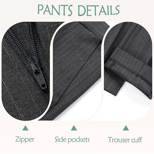 Men's Pinstripe Double Breasted Suit Set Peak Lapel Tuxedo Blazer Pants Set for Business & Weddings4