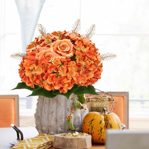 Image of 2 Bunches Fall Hydrangea Artificial Flowers, 17.71 inch Fall Cemetery Flowers