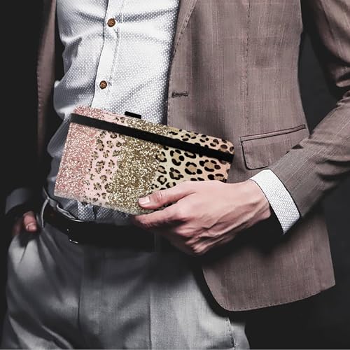 Image of FUYOCWE Leather Checkbook Covers for Men Women Check book Holder Cover Wallets for Personal Checkbook Duplicate Checks with RFID Blocking & Elastic Strap-Pink Gold Leopard print