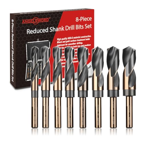 ANGELSWORD 8 Pack Reduced Shank Drill Bit Set, M2 High Speed Steel Drill Bit for Hard Wood, Mild Steel and Metal