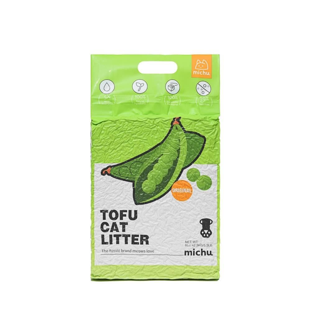Michu Arena para gatos de tofu, arena para gatos, la mejor arena para gatos, tofu natural, 5.5 libras/88 onzas, paquete original de 6