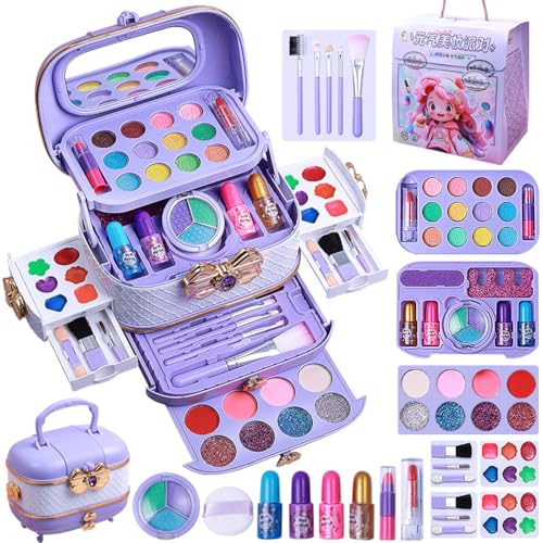 Beauenty Kids Makeup Kit for Girl 54PCS Washable Real Makeup Set for Girls with Portable Makeup Box Safe & Non-Toxic Kids Toys for Girls Aged 4 5 6 7+ Year Old (C)