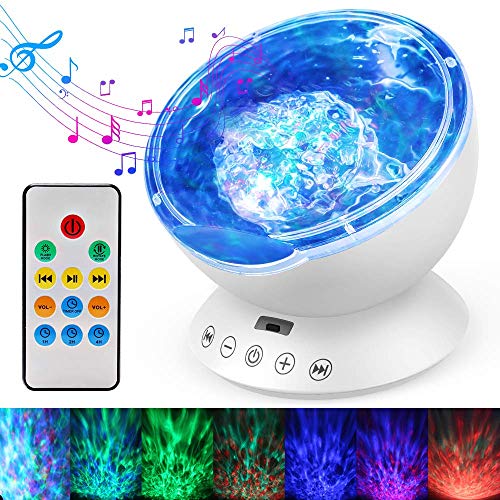 Ocean Wave Projector, Remote Control Night Light Lamp 12 LEDs & 7 Color
