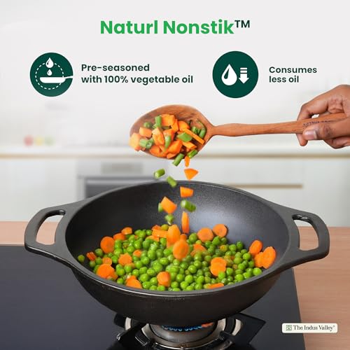 Image of The Indus Valley Premium Cast Iron Kadai with Flat Handles | Naturally Nonstick Kadhai, 100% Pure & Toxin-Free, Pre-Seasoned, No Chemical Coating (25.5-10inch - 2.5ltr)