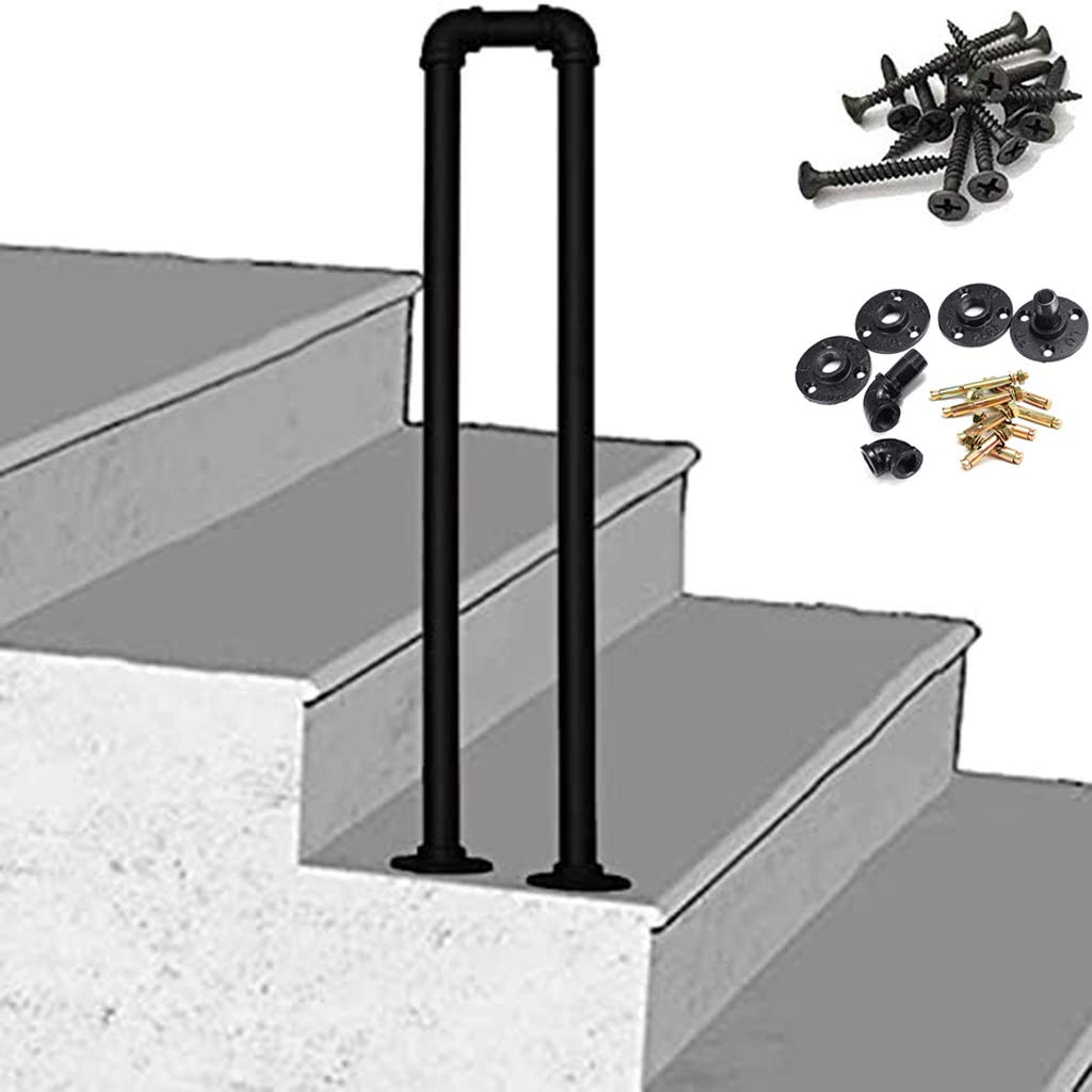 Matt Black Stair Handrail U-Shaped Arched"U" Transitional Handrails Anti-Slip Corridor Support Rod Indoor Outdoor Easy to Install Garden Matte Black Galvanized Pipe, 80cm