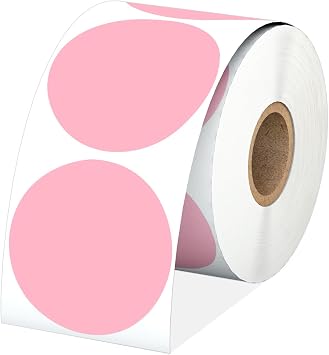 2" Pink Circle Direct Thermal Labels, Self-Adhesive Round Direct Thermal Stickers, Multi-Purpose Roll Sticker Labels for DIY Logo Brand Design, QR Code, Name Tag1 Roll, 750 Labels