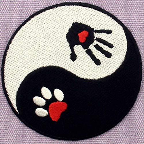 Aufnäher, bestickt, Design: Hund und menschliches Ying Yang, zum Aufbügeln oder Aufnähen