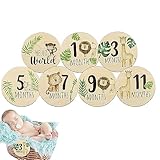 atfoton schede per pietre miliari mensili per bambini - 7 pcs baby monthly milestone card sign - dischi per foto in legno a doppia faccia, blocchi per pietre miliari per bambini, segno del viaggio