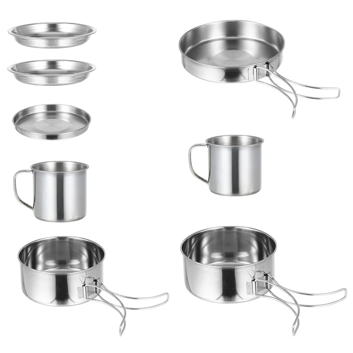 MAGICLULU Kit de Casseroles Camping INOX 8 Pièces pour 5-6 Personnes Batterie Cuisine Portable en Acier Inoxydable Poêle à Frire et Ustensiles de Cuisson pour Randonnée Barbecue et
