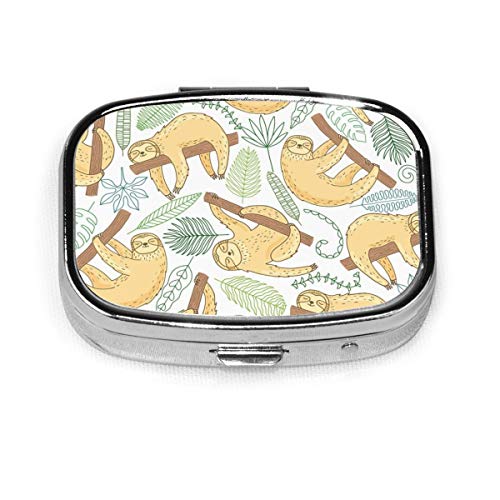 Preisvergleich Produktbild Niedliches Faultier Nahtloses Muster Benutzerdefinierte Mode Silber Quadrat Pille Box Medizin Tablettenhalter Brieftasche Organizer Fall für Tasche oder Geldbörse