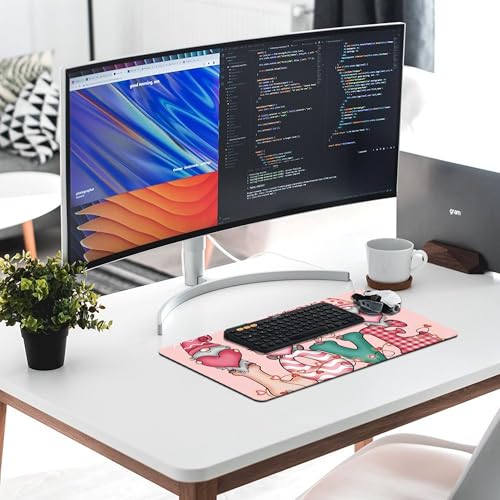 Image of Valentine Dwarf Love Extended Gaming Mouse Pad, with Stitched Edges Large Mouse Pad Desk Protector, Rubber Base Mousepad Keyboard Mouses Mat for Work Game Office Home 32 inchX16 inch,E57