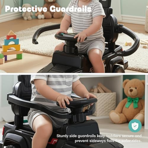 Image of Baybee Roady Pro Ride on Car for Kids | Push Ride on Jeep with Parental Handle & Safety Guardrail | Backrest, Light & Music Rideons Toy Car | Baby Ride on Cars for Kids 1 to 3 Years (Black)