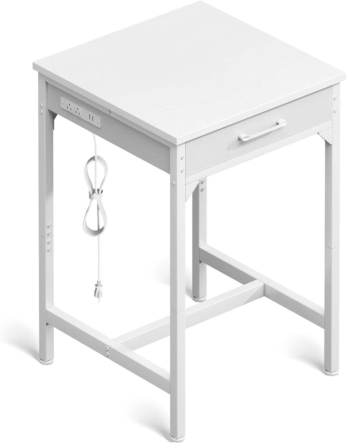 ODK 24 inch Bar Table with Power Outlets, Bar Height Pub Table, Counter Height Bar Table, High Top Kitchen & Dining Counter Tables with Sturdy Legs & Easy-to-Clean Top, Indoor use, White
