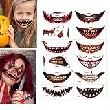 Aaiffey 12PCS Halloween Clown Horror Mouth Tattoo Stickers,Halloween Temporary Tattoos Face Decals P
