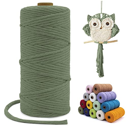 LEREATI Macrame Cord 3mm x 100m, Single Strand Thick Macrame Rope Yarn Natural Cotton Cord