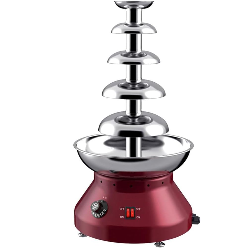 YNIYUJKL Commercial Chocolate Fountain, 3L Stainless Steel 5?Tier Hot Chocolate Fondue Machine – Large Capacity Melting Pot For Party, Wedding, Buffet & Restaurant,Red