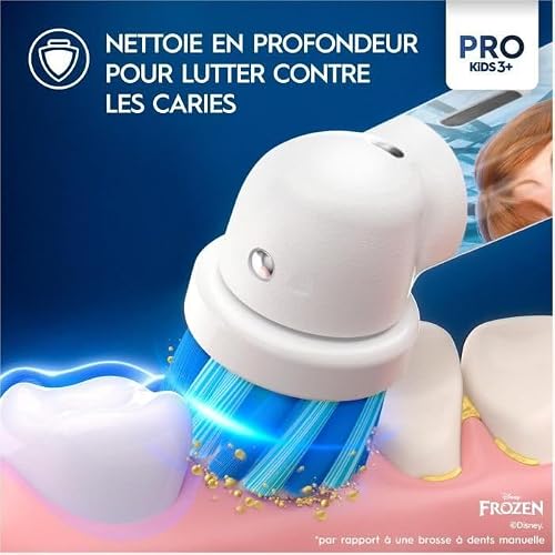 Oral-B Elektryczna szczoteczka do zębów dla dzieci Pro Kids, Królowa Śniegu Disneya, 1 miękka szczotka, 1 etui podróżne, timer i wibracje, akumulator do ładowania, 4 naklejki, 3 lata i więcej