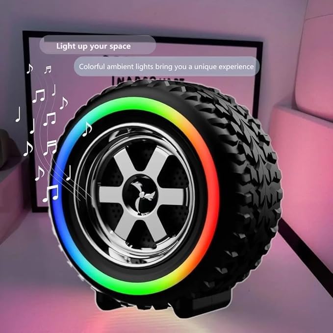Image of Tyre-Shaped Portable Bluetooth Speaker | Heavy Bass, LED Lights, Wireless Music System with HD Sound & Long Battery Backup