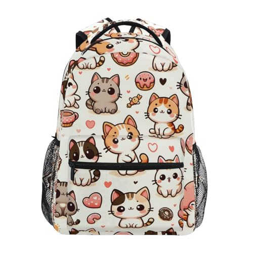 Linda mochila escolar con diseño de donas y gatos, mochila para libros para niños y niñas, mochila de viaje informal para la escuela primaria, mochila de viaje para computadora portátil, Lindos gatos