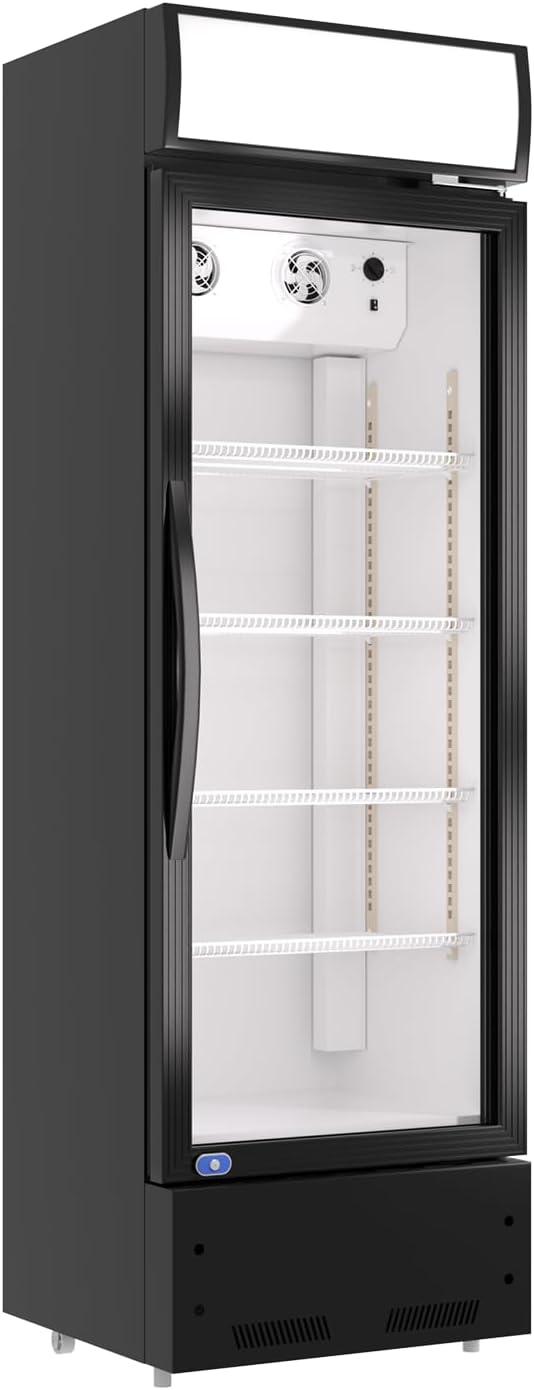 Merchandiser Refrigerator with Glass Doors 23”, Beverage Display Cooler, Commercial Upright Refrigerator Display with LED Lighting, Adjustable Shelves for Beverages, Beer, and Drinks, Black