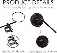 Vista 3 de 7/8" 1" Espejo retrovisor lateral de motocicleta universal retro redondo ajustable convexo manillar Clip-On espejo retrovisor (negro)