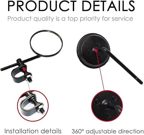 Miniatura 4 de 78" 1" Espejo retrovisor lateral de motocicleta universal retro redondo ajustable convexo manillar Clip-On espejo retrovisor (negro)