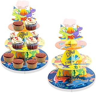 3- Tier Cardboard Cupcake Stand, 2PCS Cupcake Stand Round, Cupcake Dessert Holder Cardboard for Kids Birthday Party (Round)