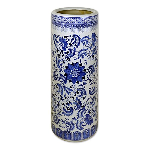 TransSino Treasures 24" Chinese Classic Blue and White Porcelain Umbrella Stand