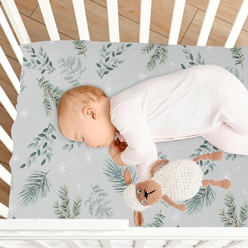 Image of CaTaKu Christmas Winter Forest Crib Sheets for Baby Girls Boys,Neutral Mini Crib Mattress Sheets Fitted, Baby Nursery Bed Sheet for Crib Toddler Mattress 27 inchx 39 inch