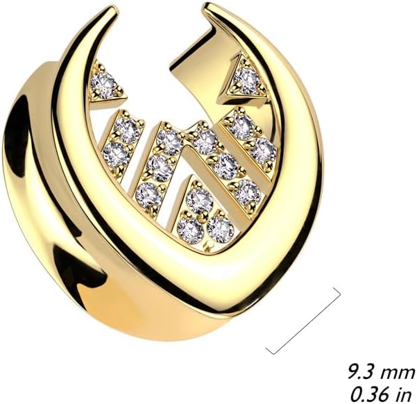 Pierced Owl 316L Stainless Steel CZ Crystal Paved Center Saddle Tunnels, Sold as a Pair (Gold Tone, 19mm (3/4""))