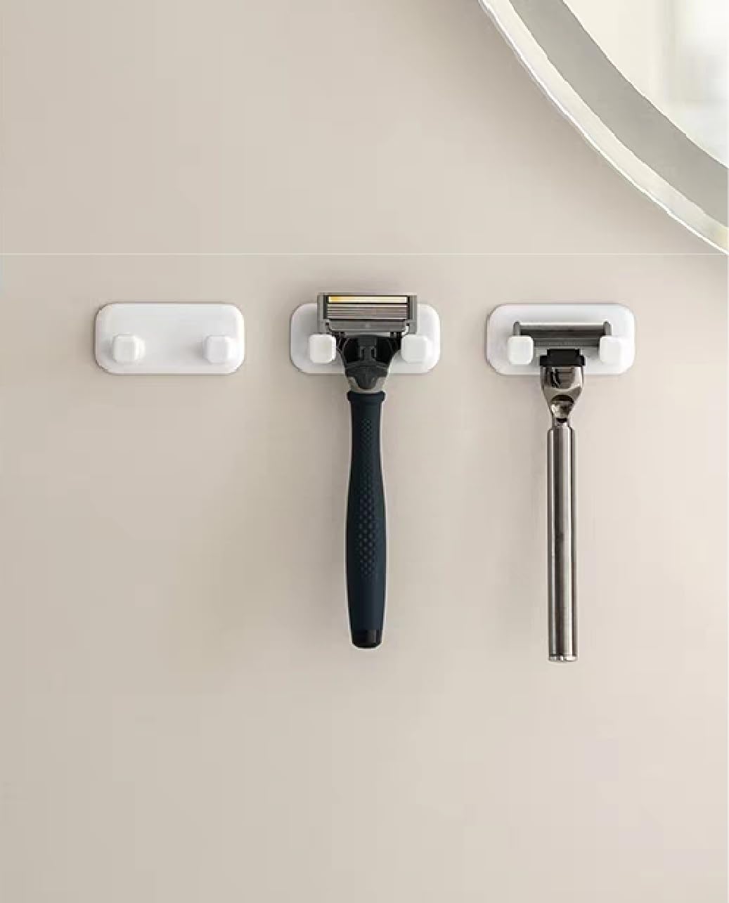 Razor Holder for Shower - 2 Pack,Self-Adhesive Removable & Reusable Waterproof Hooks,Used for Hanging Towels, Keys, Hats, loofah, etc.Easy to Install Without Drilling Holes - White 2pcs