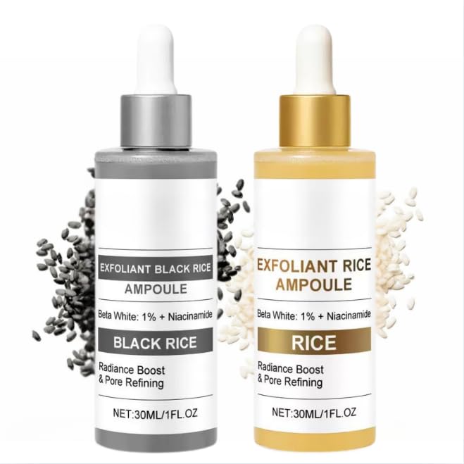 Peel Shot,Rice Ampoule Duo,White & Black Rice Face Exfoliator,Gentle Face & Body Scrub for Dead Skin Blackheads