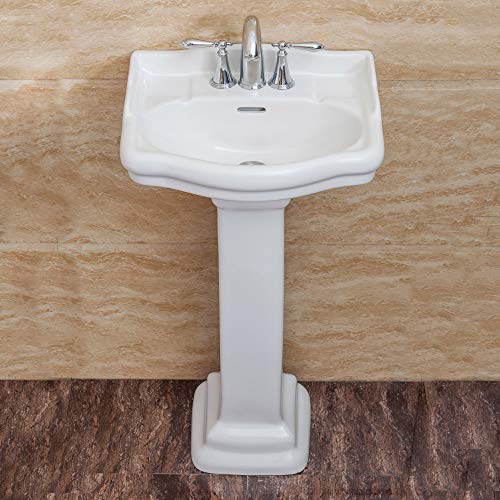 Fine Fixtures Roosevelt Bathroom Pedestal Sink – 18-Inch Small Pedestal Sink, Durable Vitreous China Ceramic with 4 Inch 3-Hole Bathroom Sink Faucet – Ideal for Modern Bathrooms - Thumbnail 3