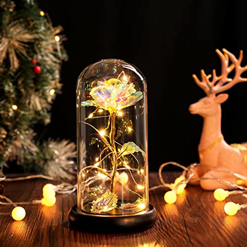 Product Image of the DUOSME Galaxy Forever Colorful Rose Gifts for Mothers Day, Birthday Gifts for Women Mom Her Girlfriend Wife, Enchanted Beauty and The Beast Flower with LED Lights in Glass Dome for Anniversary