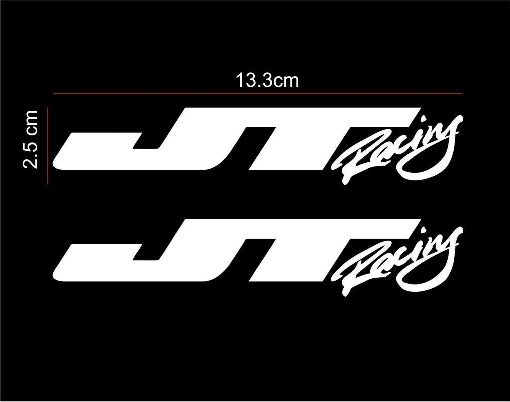 Roonir® car Sticker JT Racing USA Customized Logo Reflective White Sticker for Helmet Bike Tank Car Decals 13.3 x 2.5 cm (Pack of 2)