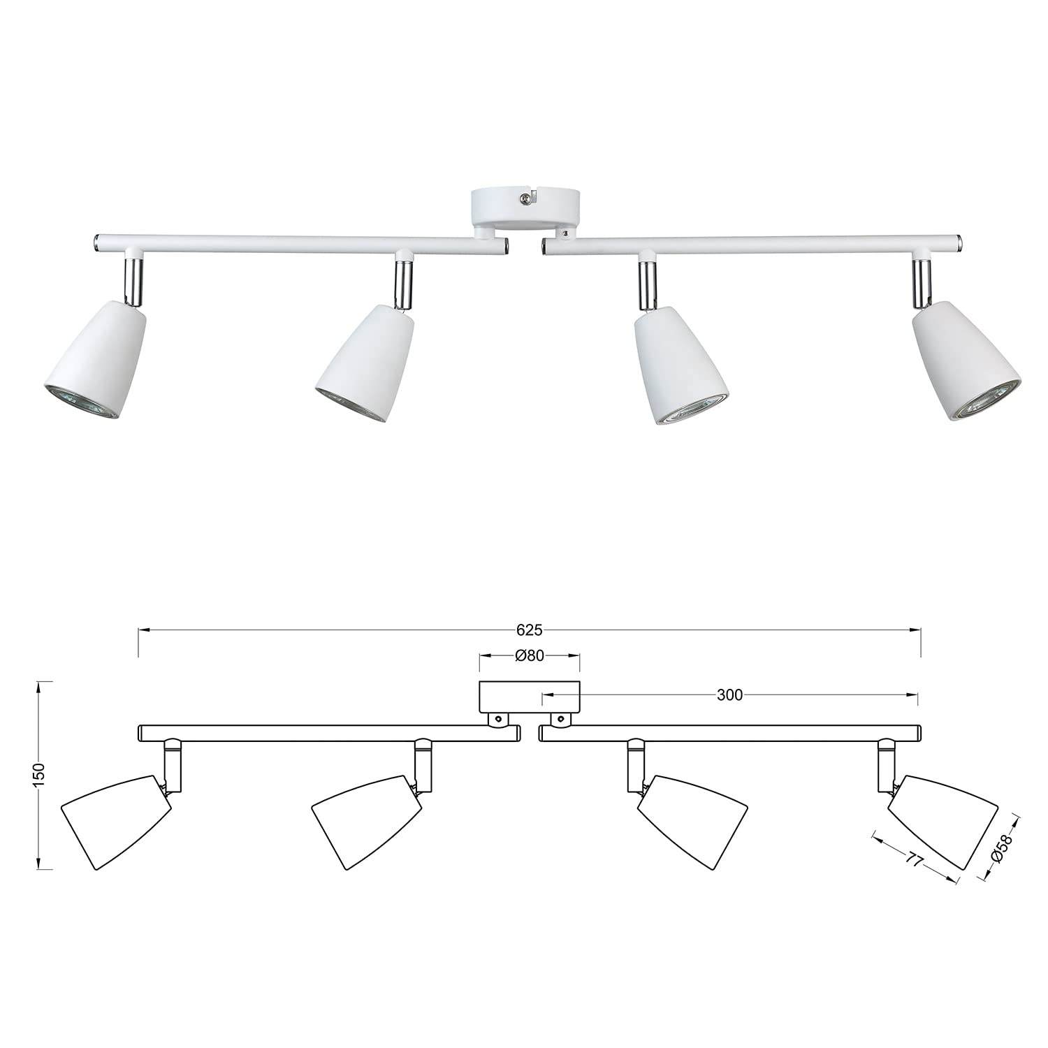 IMPTS LED Deckenleuchte Drehbar weiß, 4-Flammig Spotbalken, LED Deckenlampe inkl.4x3W GU10 Leuchtmittel, 250LM IP20 230V Warmweiß, Modern Deckenlampe Deckenspots für Wohnzimmer, Schlafzimmer