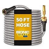 Bionic Steel PRO 50 Ft Metal Garden Hose with Nozzle, Water Hose Made from Heavy Duty 304 Stainless Steel, Flexible, Lightweight, Brass Fittings, Non Kinking, 500 PSI