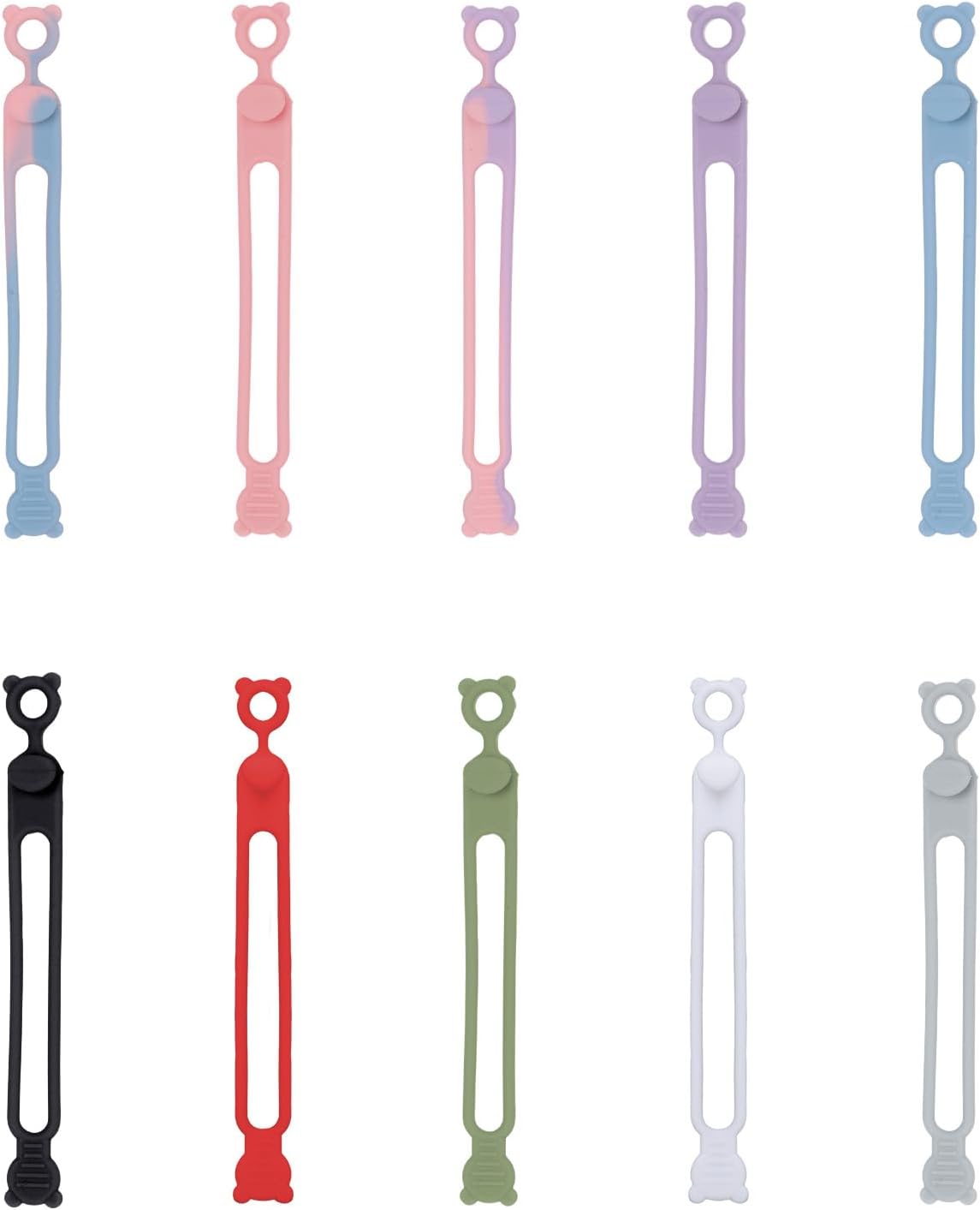 10pcs Silicone Cable Ties, Reusable Elastic Cord Wraps for Data Cables Earphones Chargers and Wires Management Multipurpose Wire Organiser Ties Office Home & Travel Accessories (Colorful)