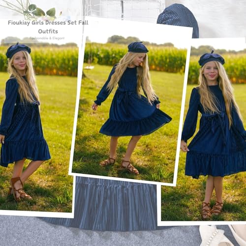 fioukiay Girls Velvet Dress Long Sleeve Crew Neck Elegant A-Line Fall Winter Midi Dresses Party Holiday with Hat2