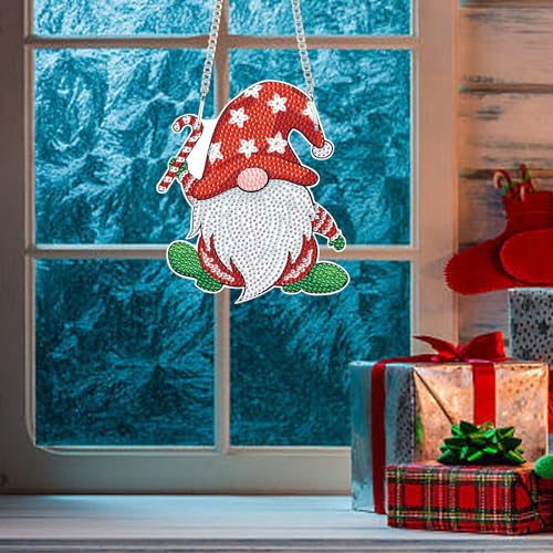 Image of AiYuanzsh DIY 5D Christmas Diamond Art Hanging Sign, Gnome Rhinestone Pendant Kit for Holiday Wall Door Window Decor, Diamond Painting Ornament for Seasonal Home Decoration
