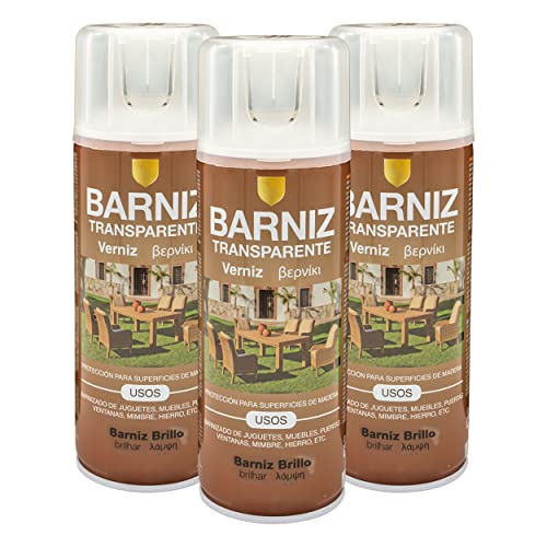 Pintura spray 400ml Barniz Brillo transparente para Metal/Madera/Plástico(Barniz Brillo,400 ml (Paquete de 3)